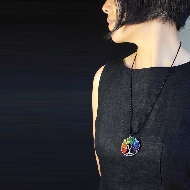 π³ Natural Crystals Tree of Life PRIDE Rainbow Necklace π β Handcrafted LGBTQ+ Symbolic Jewelry