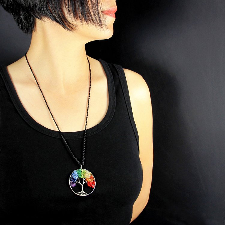 π³ Natural Crystals Tree of Life PRIDE Rainbow Necklace π β Handcrafted LGBTQ+ Symbolic Jewelry
