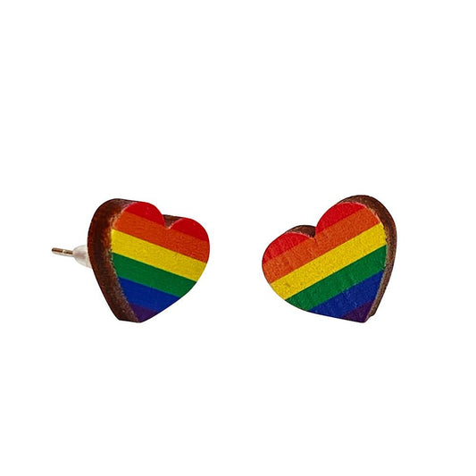 🌈 PRIDE Rainbow Heart Natural Wood Stud Earrings 💖 – Lightweight, Hypoallergenic + Essential Oil Diffuser