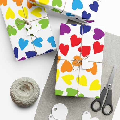 🎁 PRIDE Rainbow Hearts Wrapping Paper 🌈 – LGBTQ+ Gift Wrap in Matte or Satin Finish