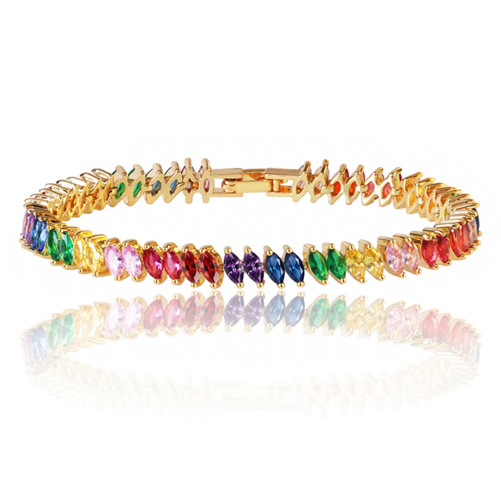💎🌈 Rainbow Marquise Stone Tennis Bracelet – 18K White Gold Plated Glam ✨