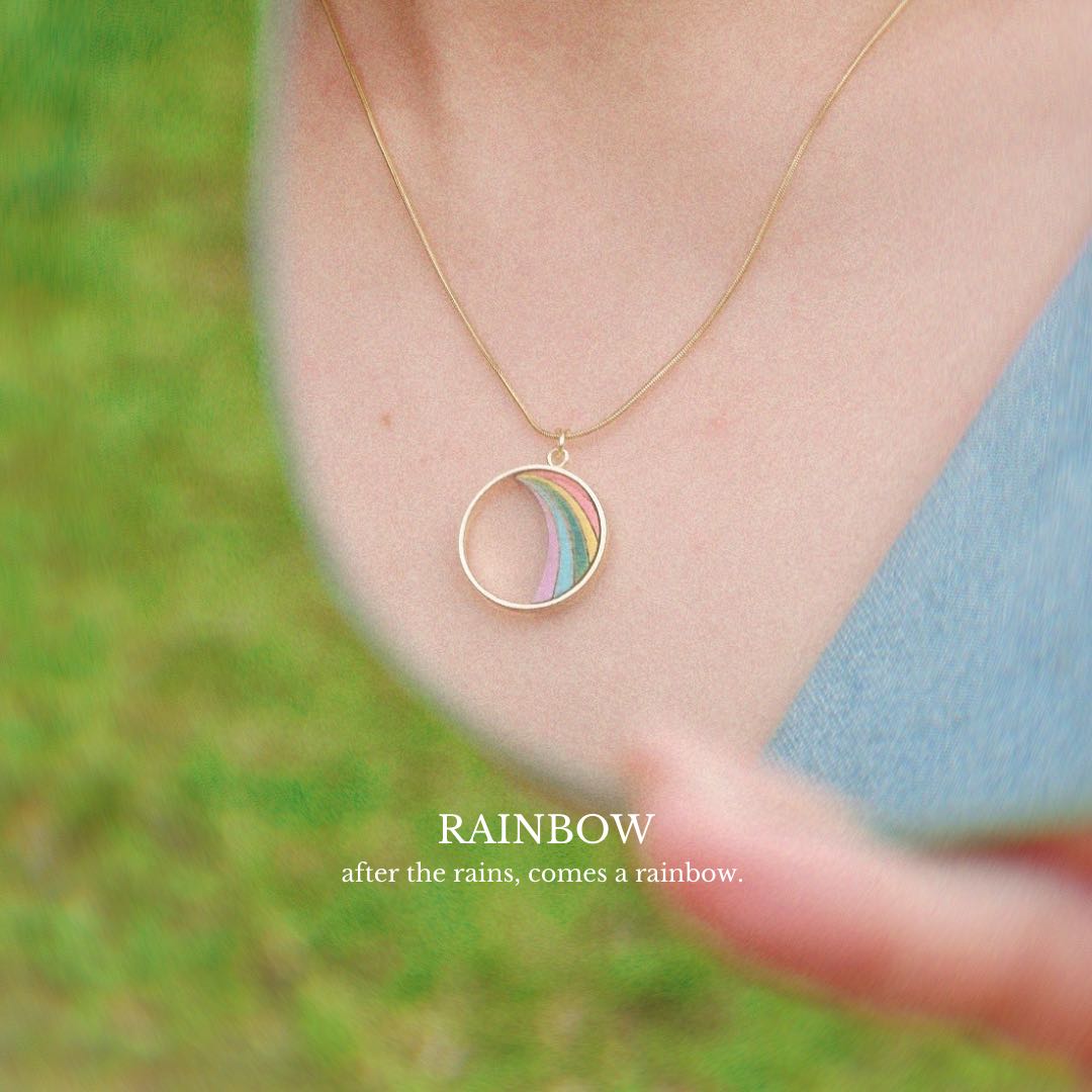 🌈✨ Rainbow Eco-Friendly Recycled Wood Necklace – Handmade Pendant with 24K Gold Chain | Upcycled, Vegan, Sustainable 💛🌿