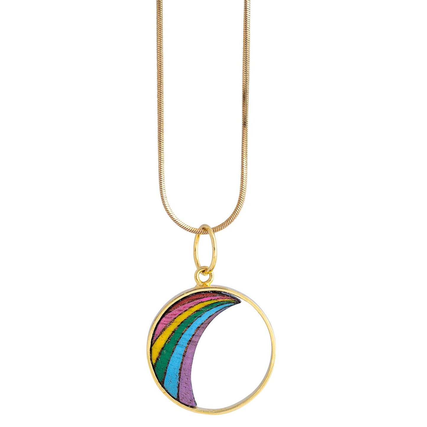 🌈✨ Rainbow Eco-Friendly Recycled Wood Necklace – Handmade Pendant with 24K Gold Chain | Upcycled, Vegan, Sustainable 💛🌿