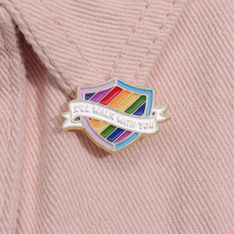 Ally Shield "I'll Walk With You" Enamel Pin – Stand Strong, Walk Proud 🌈🛡️