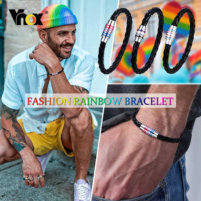 Vnox Rainbow Woven Leather Bracelet - Different Colors Available 🖤🔗🔥
