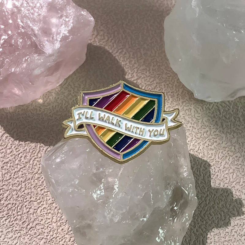 Ally Shield "I'll Walk With You" Enamel Pin – Stand Strong, Walk Proud 🌈🛡️