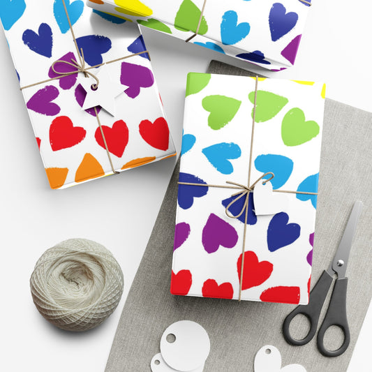 🎁 PRIDE Rainbow Hearts Wrapping Paper 🌈 – LGBTQ+ Gift Wrap in Matte or Satin Finish