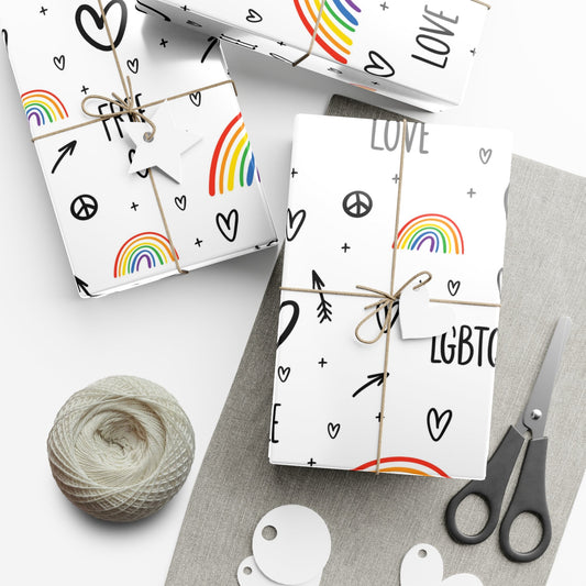 🕊️ LGBTQ+ Rainbow Heart Peace PRIDE Wrapping Paper 🌈 – Matte or Satin Finish Gift Wrap