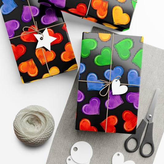 💝 PRIDE Hearts Wrapping Paper 🌈 – LGBTQ+ Rainbow Gift Wrap in Matte or Satin Finish