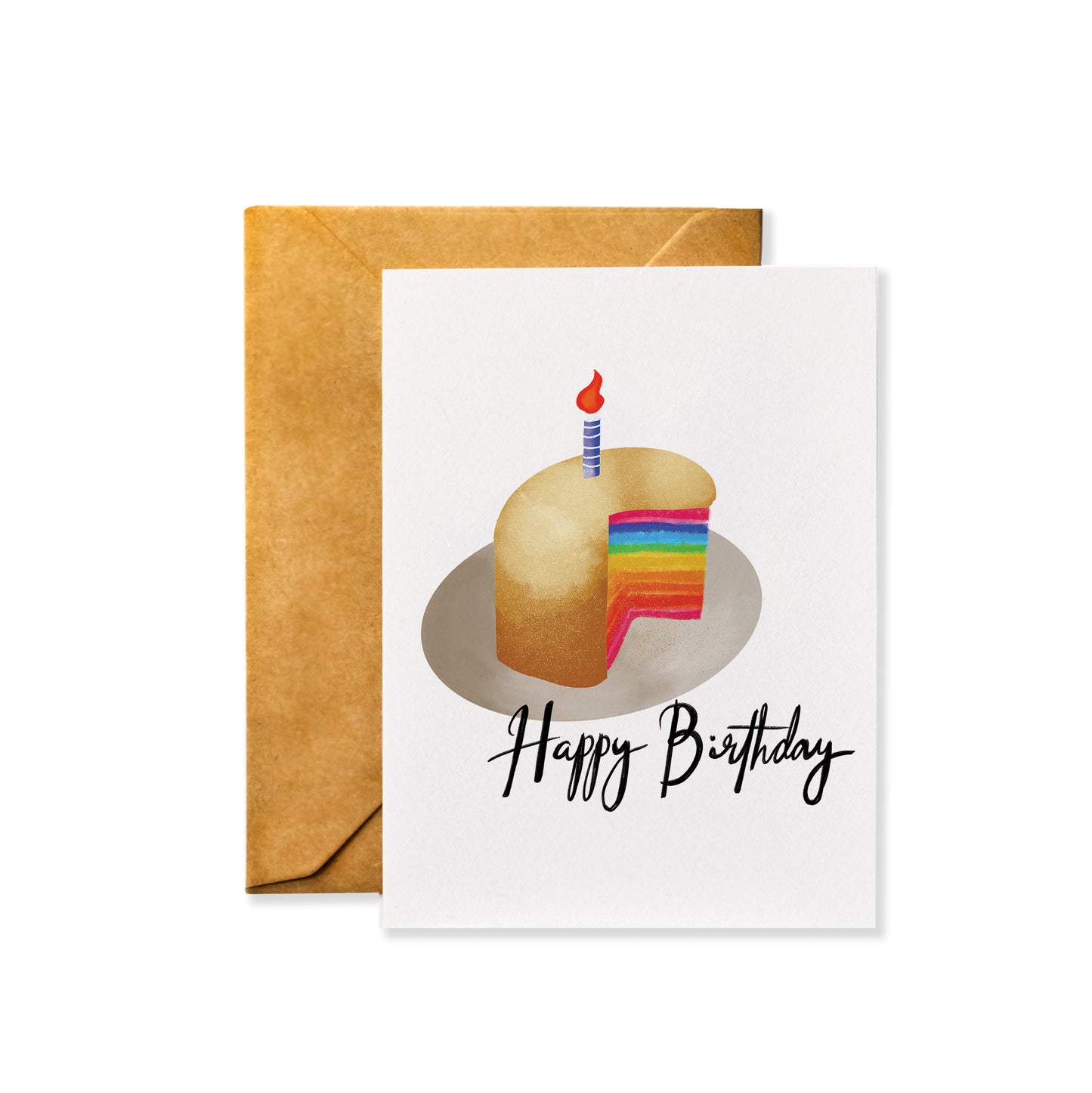 🎂🌈 Rainbow Cake Happy Birthday Greeting Card – A2 Size w/ Kraft Envelope | Blank Inside for Personalized Wishes 🎉
