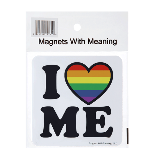 🌈 I Love Me PRIDE Magnet with Rainbow Heart – 4x4” LGBTQ+ Self-Love Fridge Magnet