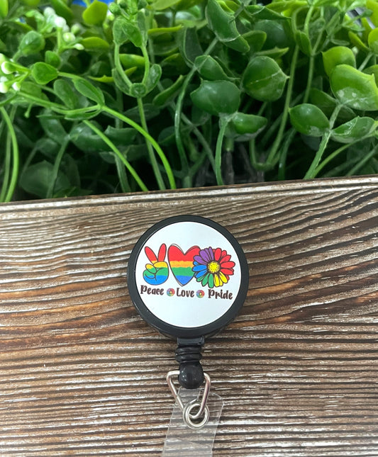 🆔 Peace Love PRIDE Retractable Badge Reel 🌈 – LGBTQ+ ID Holder for Nurses, Teachers, &amp; Professionals