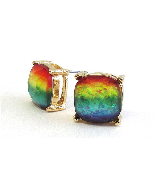 🌈 PRIDE Rainbow Facet Stone Stud Earrings ✨ – Multicolor Crystal LGBTQ+ Jewelry | 9/16" Size