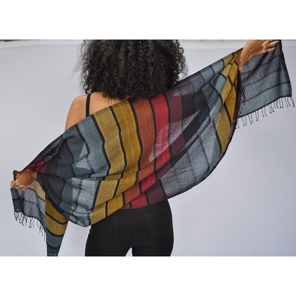 🧣🌈 PRIDE Rainbow Wrap Scarf – Handmade Ethiopian Cotton Shawl 💛🖤