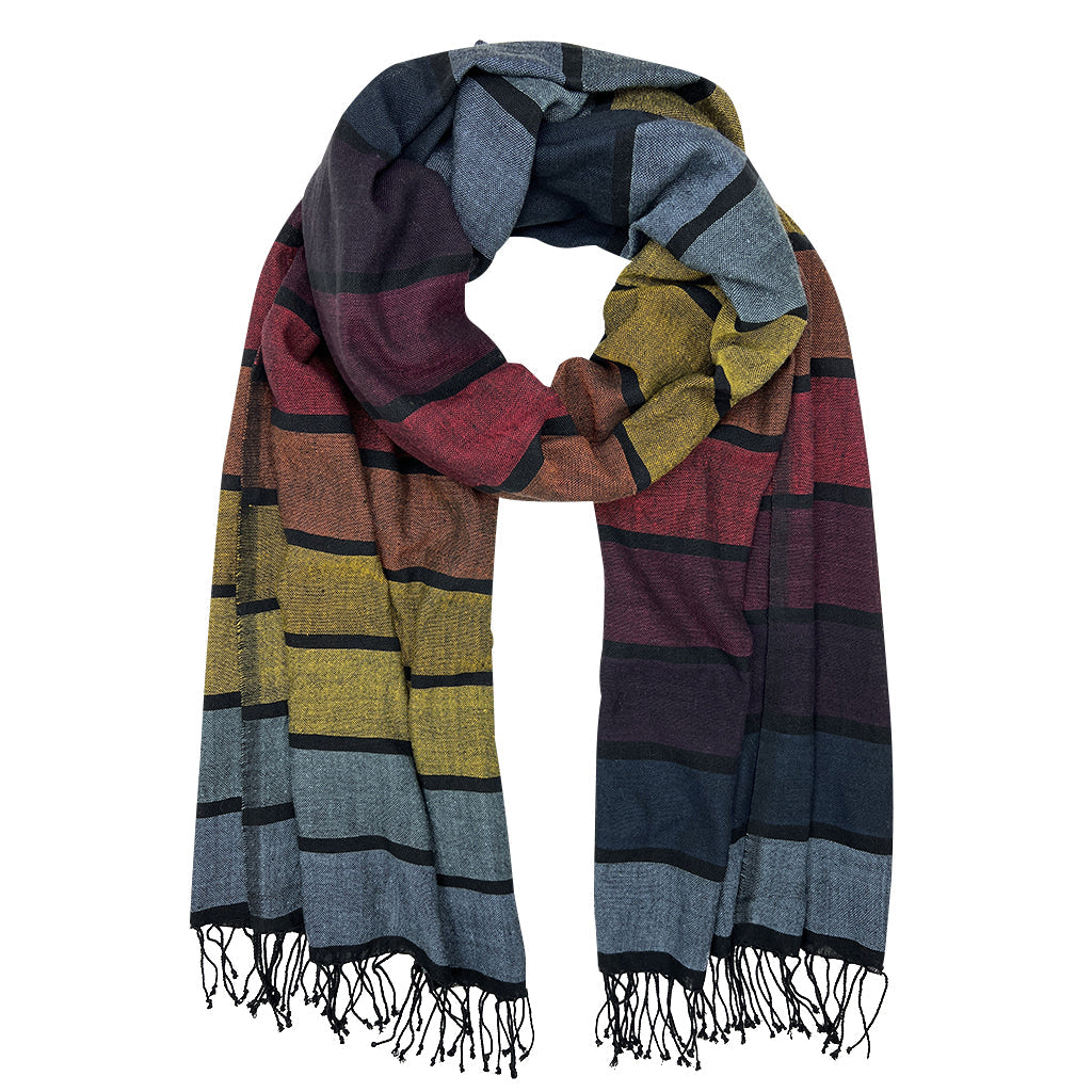 🧣🌈 PRIDE Rainbow Wrap Scarf – Handmade Ethiopian Cotton Shawl 💛🖤