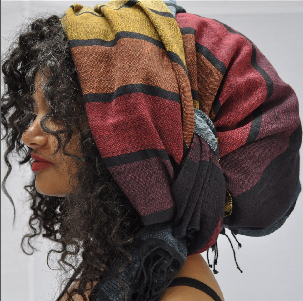 🧣🌈 PRIDE Rainbow Wrap Scarf – Handmade Ethiopian Cotton Shawl 💛🖤