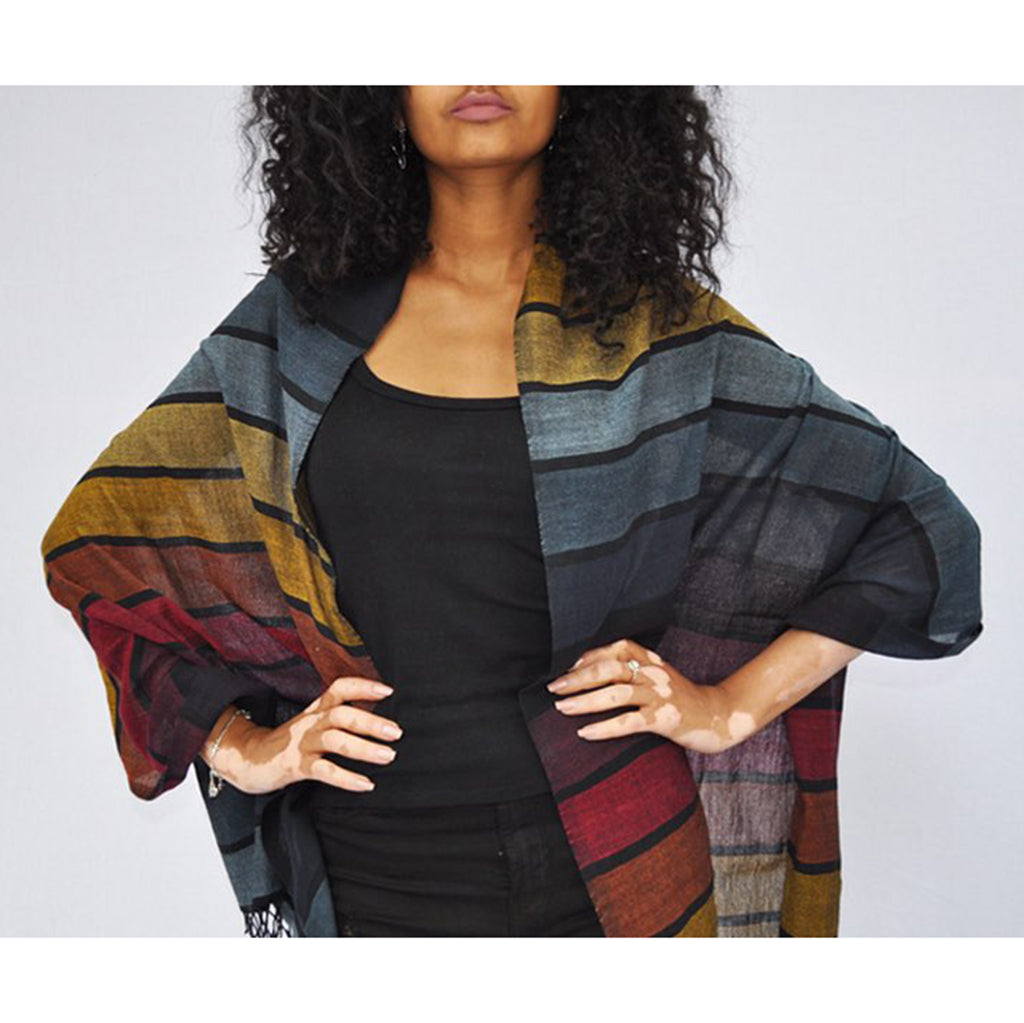 🧣🌈 PRIDE Rainbow Wrap Scarf – Handmade Ethiopian Cotton Shawl 💛🖤
